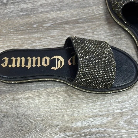 Juicy Couture Black Sandals with Gold Sparkle Size 10 - Picture 2 of 3